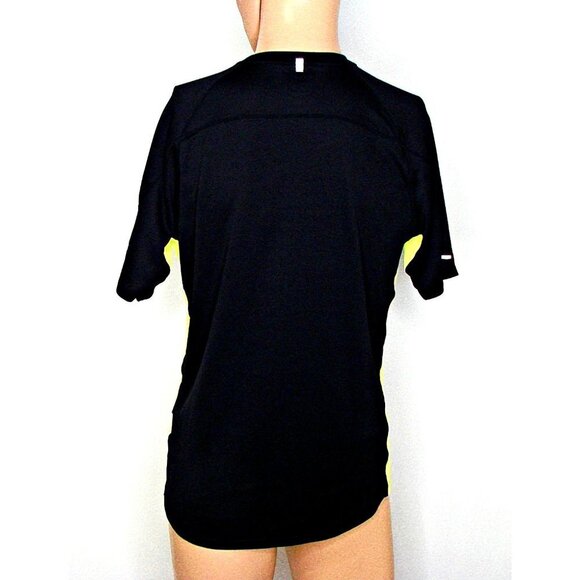 Mens Nike Running Dri FIT Shirt Black with Neon Yellow Reflectors Poly Mesh Sz M - Picture 3 of 11